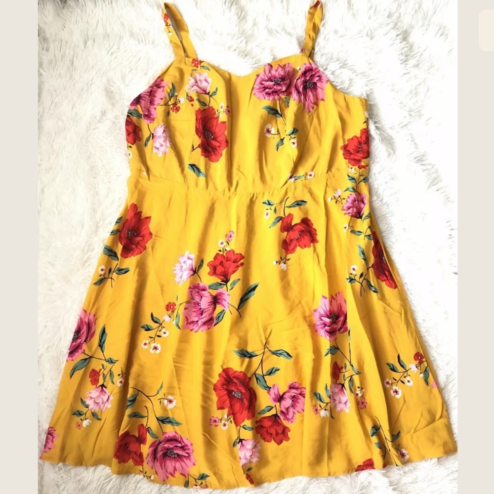 NEW Yellow Print, Fit & Flare Dress - Picture 2 of 7